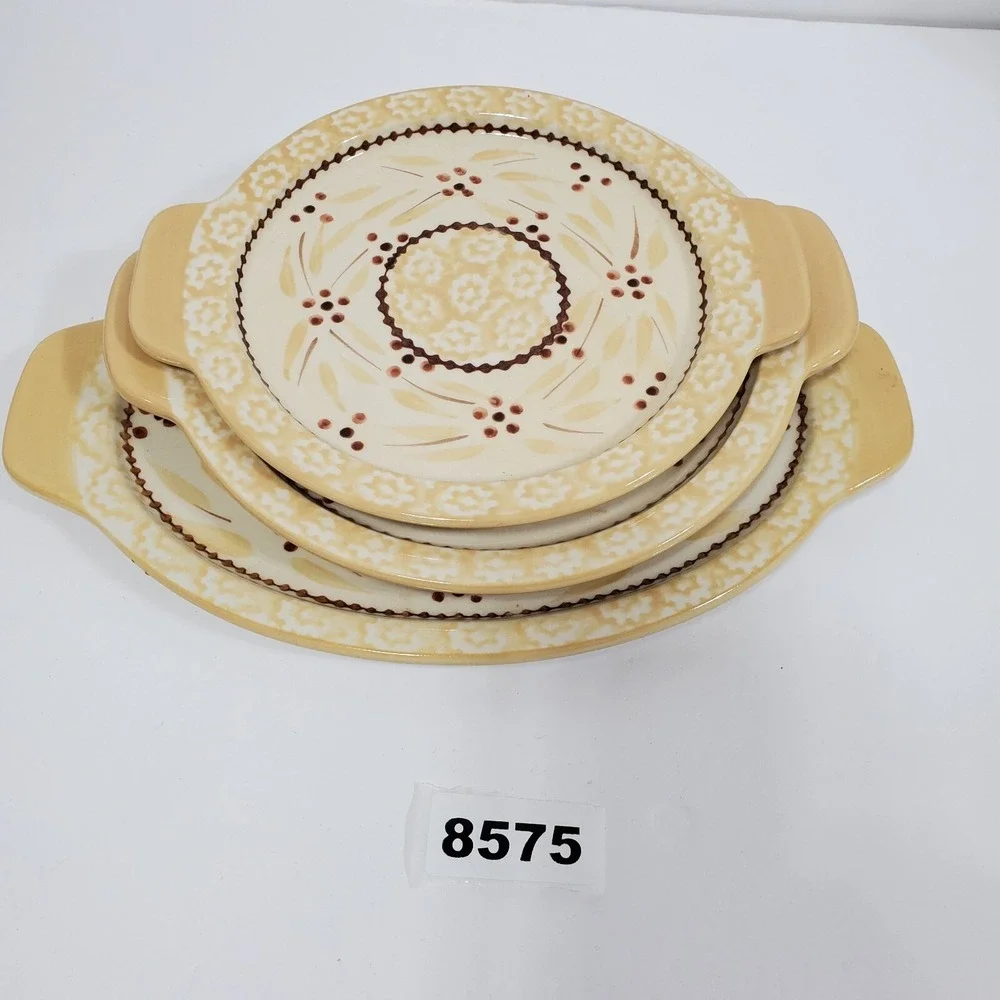 Temp-Tations Tara Old‎ World Yellow Nesting Plates Tray Floral Handles Set of 3